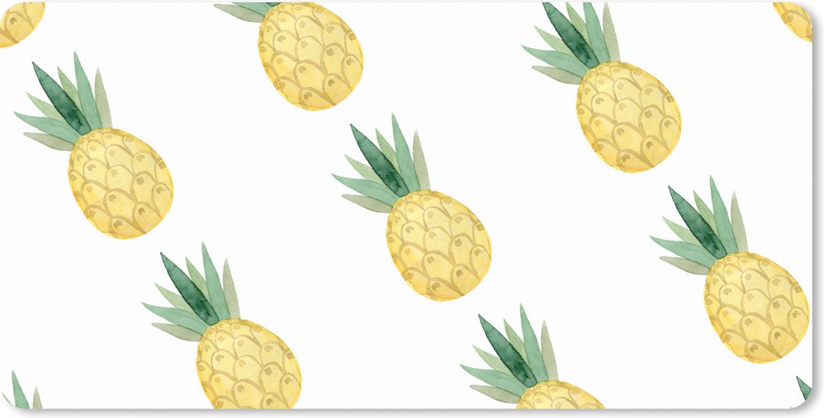 Muismat XXL 90x45 cm - Bureau onderlegger - Bureau mat Ananas - Geel - Wit - Aquarelverf - Bureaumat - Gaming mousepad xl - Bureaulegger groot - Computer deskmat