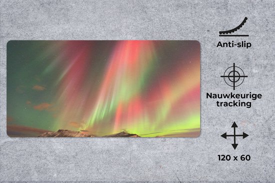 Muismat XXL 120x60 cm - Bureau onderlegger - Bureau mat Noorderlicht - Groen - Roze - Berg - Bureaumat - Gaming mousepad xl - Bureaulegger groot - Computer deskmat