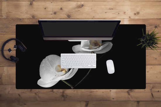 Tapis de souris XXL - Sous-main - Tapis de bureau - Orchidée - Fleurs - Zwart - Wit - Nature morte - 120x60 cm - Tapis de souris XXL