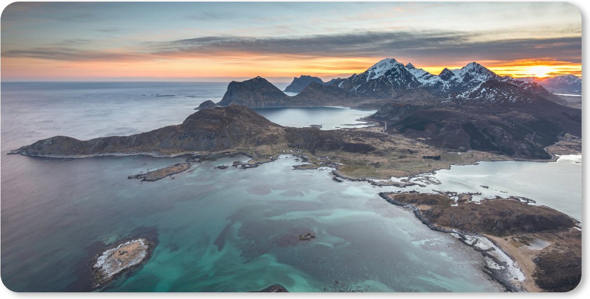 Muismat XXL 100x50 cm - Bureau onderlegger - Bureau mat Fjorden bij zonsopkomst in Noorwegen - Bureaumat - Gaming mousepad xl - Bureaulegger groot - Computer deskmat