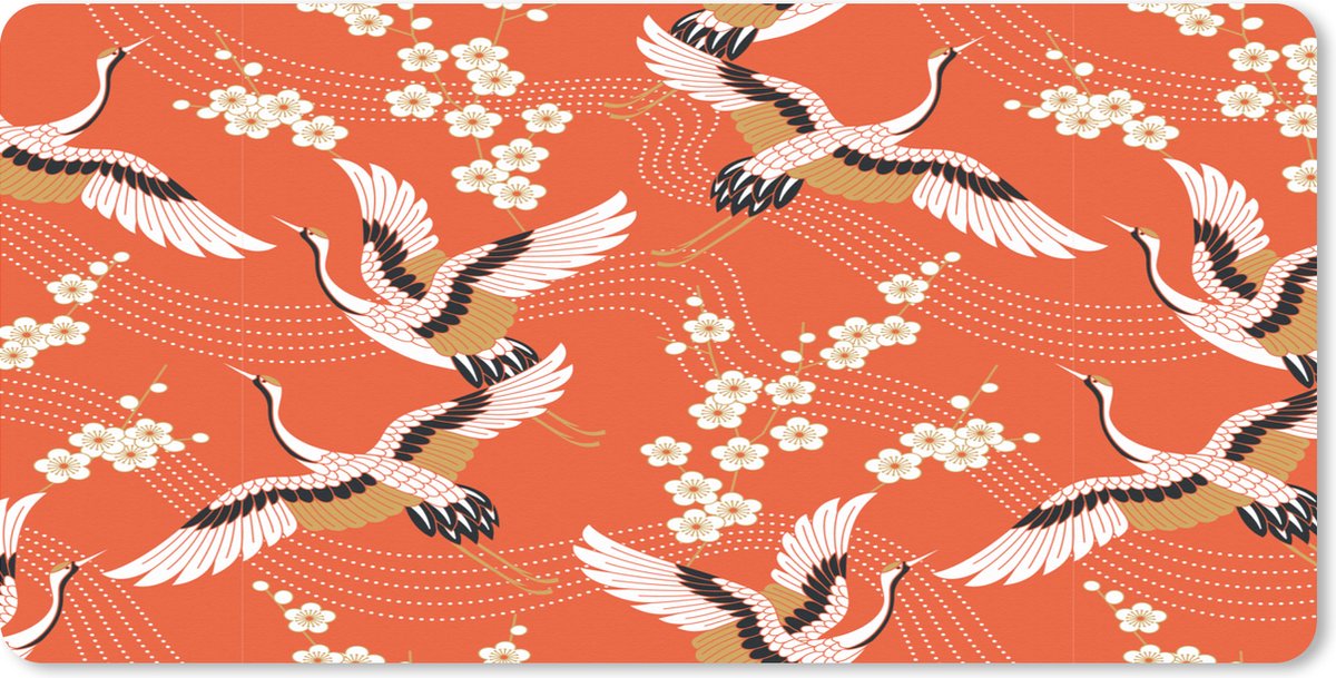 Muismat XXL 100x50 cm - Bureau onderlegger - Bureau mat Kraanvogel - Sakura - Patronen - Japans - Bureaumat - Gaming mousepad xl - Bureaulegger groot - Computer deskmat