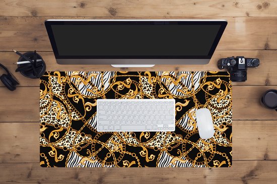 Muismat XXL 80x40 cm - Bureau onderlegger - Bureau mat Ketting - Goud - Panter - Zebra - Bureaumat - Gaming mousepad xl - Bureaulegger groot - Computer deskmat