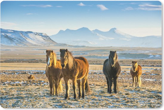 Foto: Muismat xxl bureau onderlegger bureau mat ijslander paarden in een winters berglandschap 120x80 cm xxl muismat