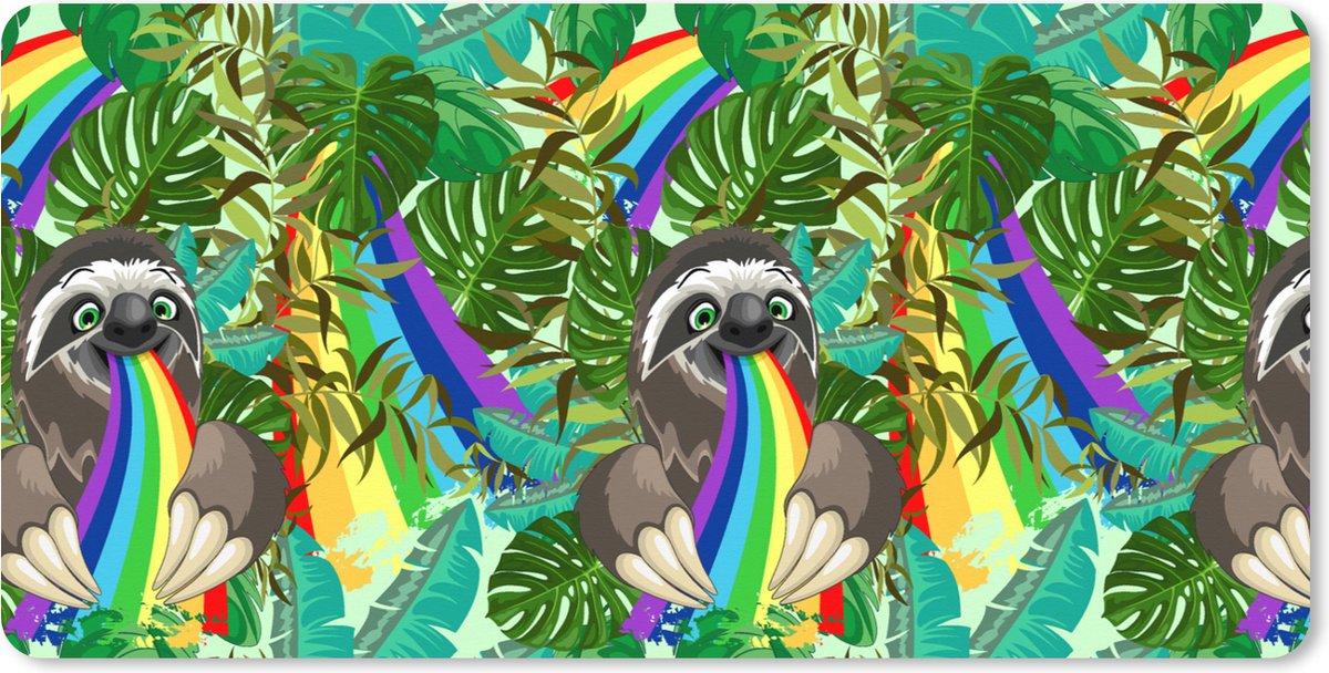 Muismat XXL 80x40 cm - Bureau onderlegger - Bureau mat Luiaard - Regenboog - Bladeren - Patronen - Bureaumat - Gaming mousepad xl - Bureaulegger groot - Computer deskmat