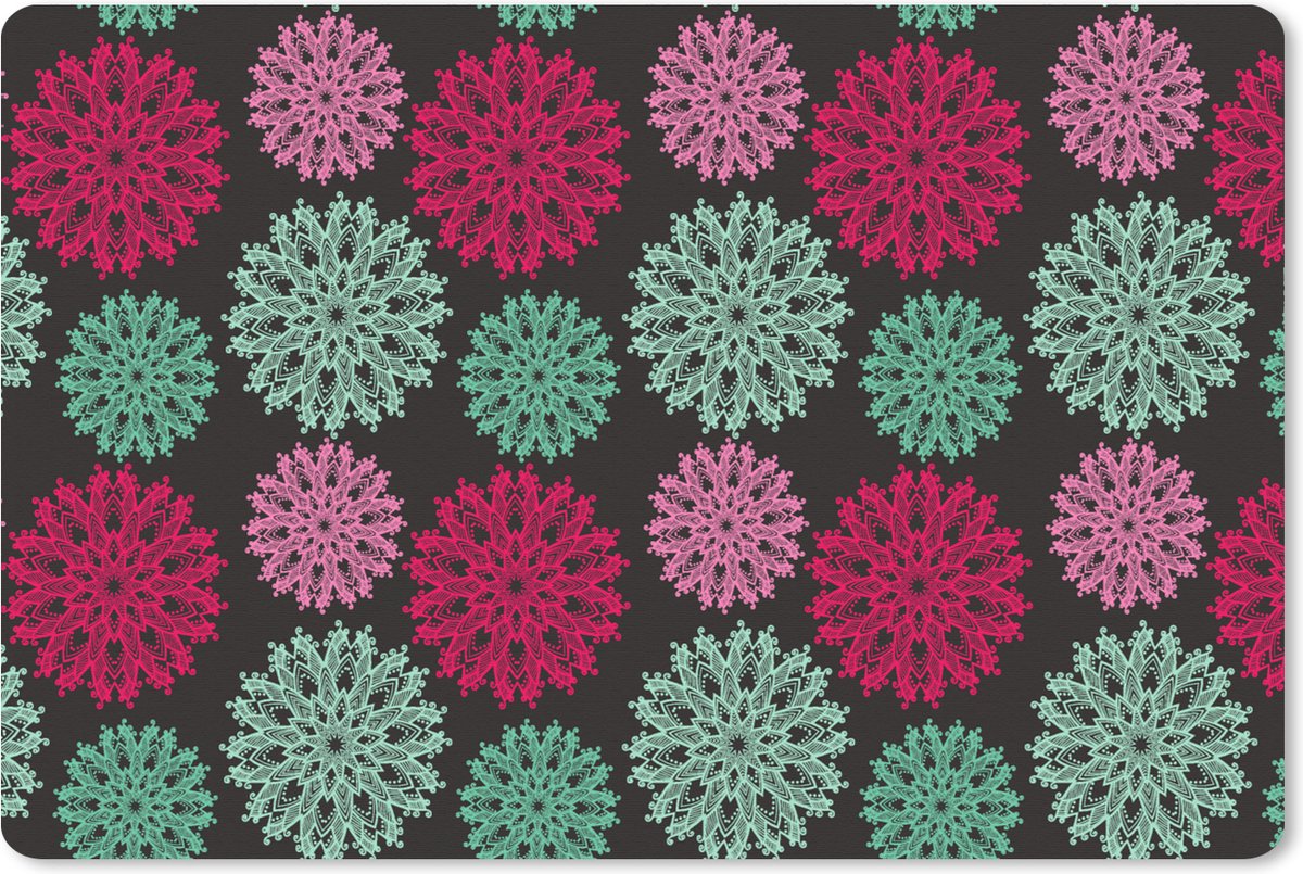 Muismat XXL 90x60 cm - Bureau onderlegger - Bureau mat Bloemen - Vintage - Roze - Turquoise - Patronen - Bureaumat - Gaming mousepad xl - Bureaulegger groot - Computer deskmat