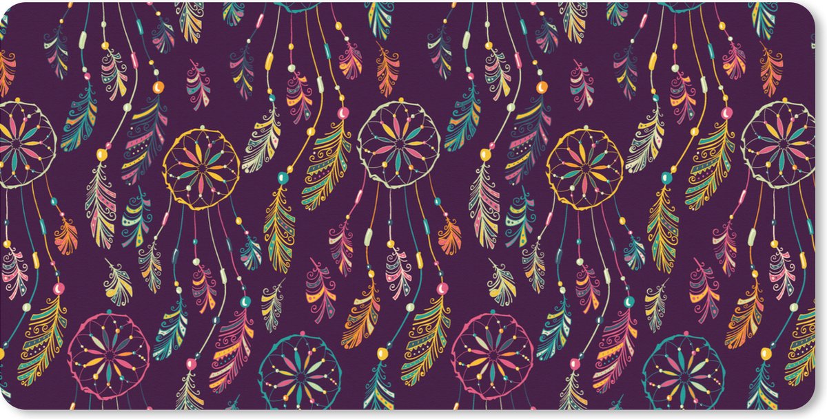 Muismat XXL 100x50 cm - Bureau onderlegger - Bureau mat Dromenvanger - Veren - Patronen - Regenboog - Boho - Bureaumat - Gaming mousepad xl - Bureaulegger groot - Computer deskmat