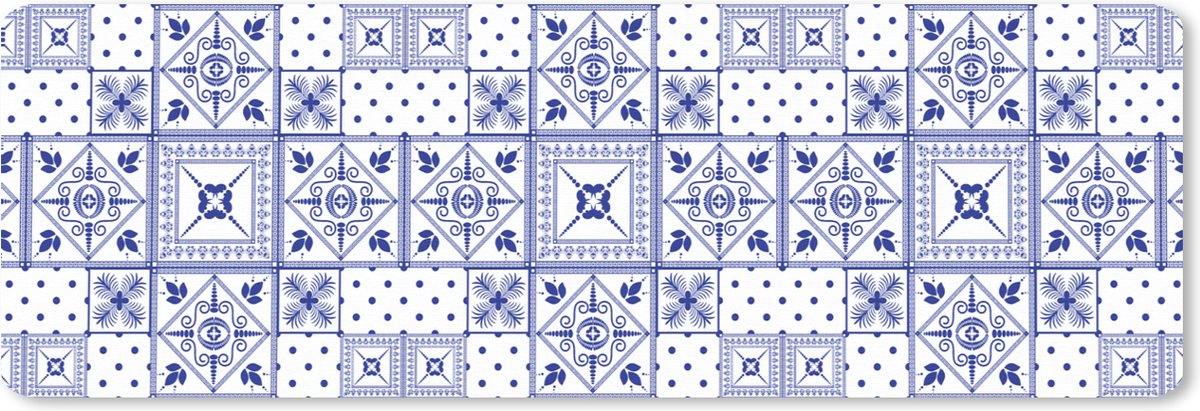Muismat XXL 90x30 cm - Bureau onderlegger - Bureau mat Tegels - Patronen - Delfts Blauw - Bureaumat - Gaming mousepad xl - Bureaulegger groot - Computer deskmat