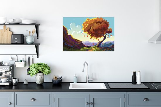 Une illustration d'un grand arbre avec un fond coloré poster 90x60 cm - Tirage photo sur Poster (décoration murale salon / chambre) / Poster Arbres