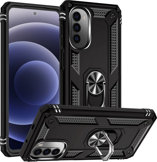 Magnetisch Hoesje Geschikt voor Motorola Moto G52 | Kickstand Back Cover met Standaard | Telefoonhoesje met Ring | Beschermhoes met Magneet voor Auto Houder Zwart