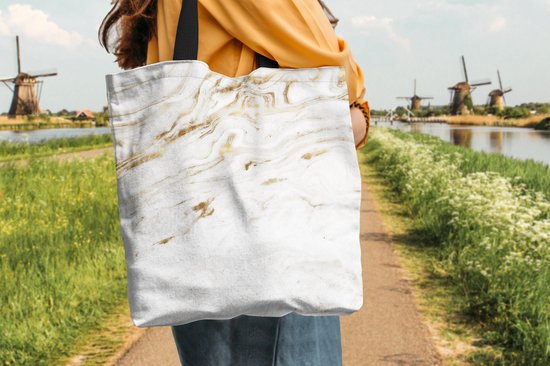 MuchoWow® Sac bandoulière - Sac de plage - Big Shopper - Sac shopping - Marbre - Or - Wit - Trendy - 40x40 cm - Sac en coton