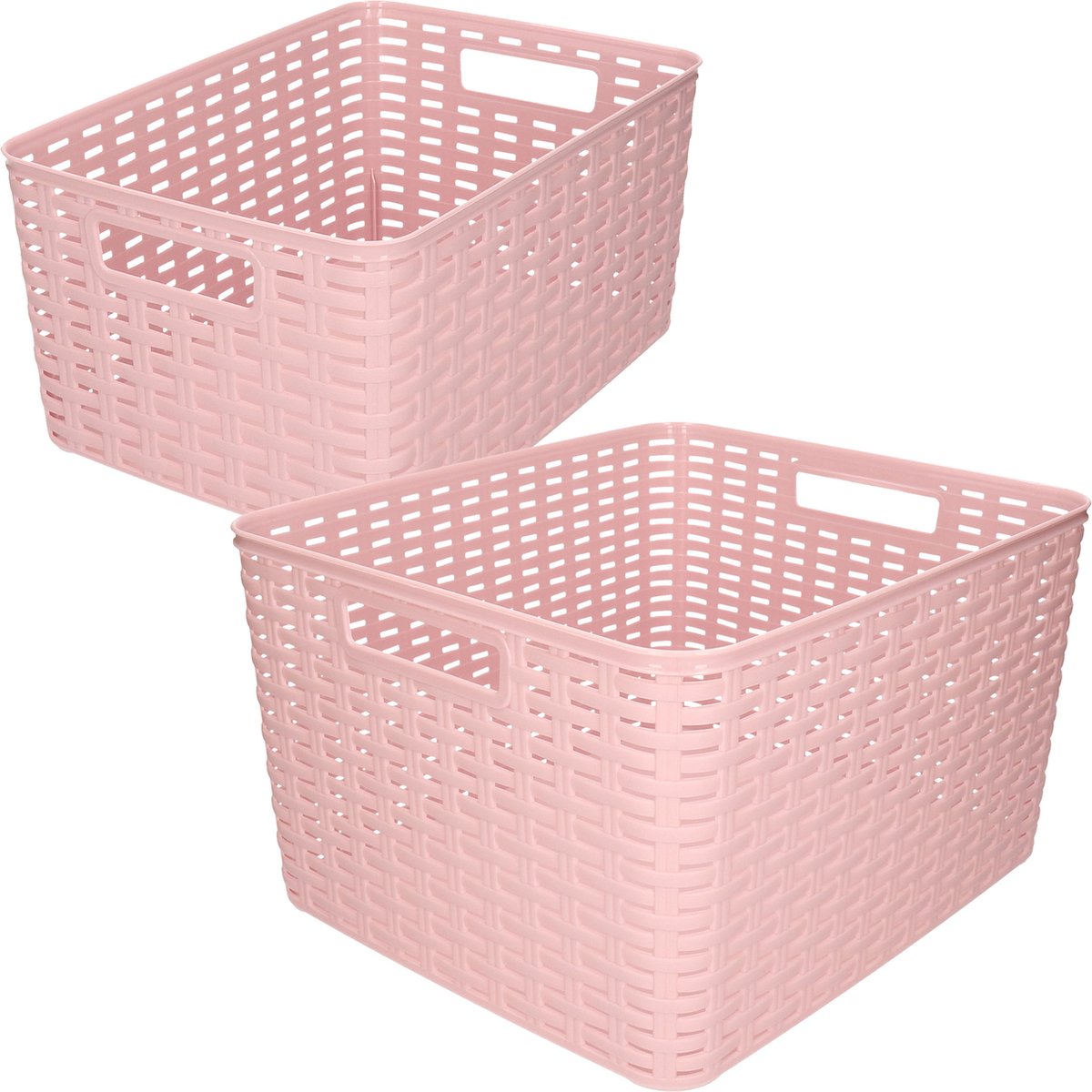 Opbergboxen / opbergmandjes set - 5x stuks - rotan kunststof - roze - met inhoud 18 en 28 liter