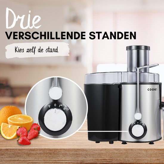 COOK-IT - Sapcentrifuge Extra Sterk - 550 ml Sapbeker - 1L Pulpcontainer - 3 Snelheden Juicer - Ultrafijne Filter