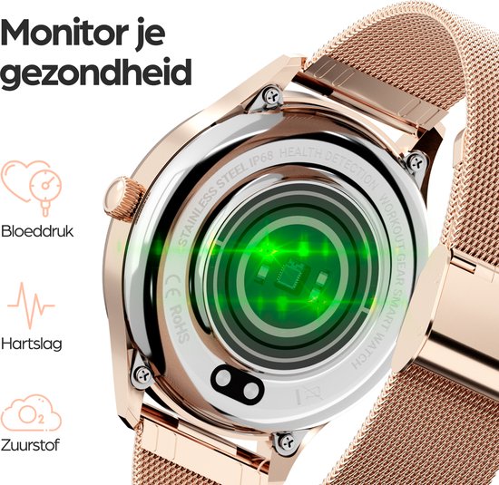 Actyve Smartwatch Amoled Dames Rosé Goud - Geschikt voor elke smartphone - Horloge dames - Stappenteller - Slaapmonitor - Saturatiemeter - Full Touchscreen