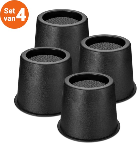 Set van vier zwarte, ronde meubelverhogers.