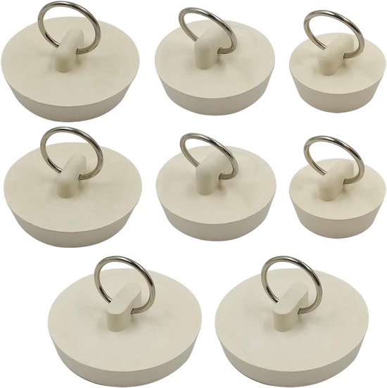 Set van 6 wit rubberen afvoerpluggen met ophangring voor op het