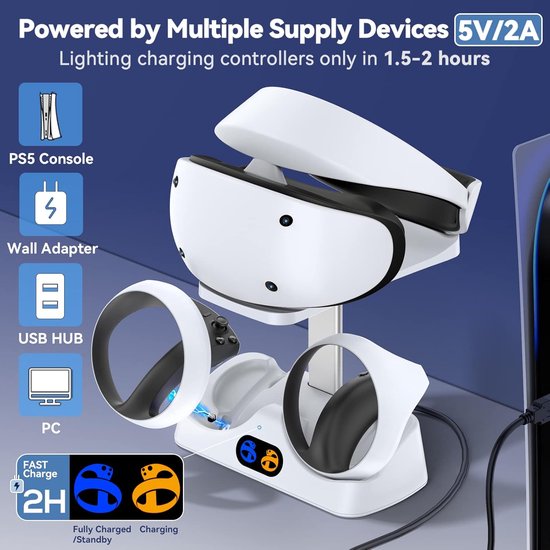 DTC Oplaadstation voor PS VR2-controller, PS VR2-oplaadstation, Oplaadstation (met headsetstandaard, met LED-lampje, type C-kabel)