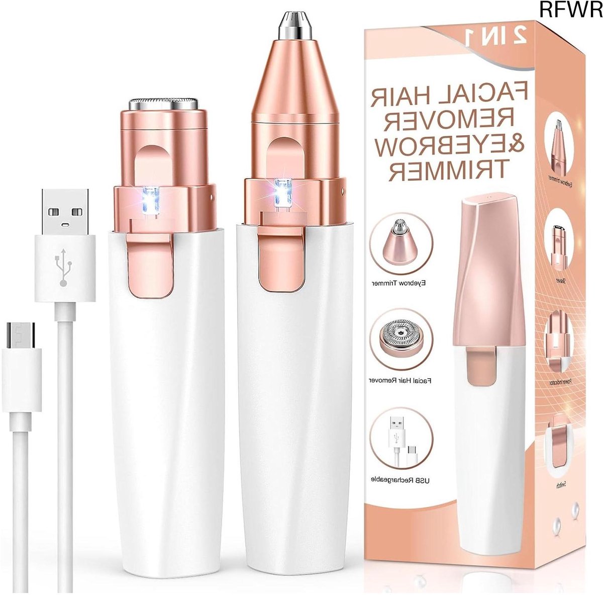 RFWR® Draagbare Elektrische Gezichtshaarverwijderaar voor Vrouwen - 2-in-1 Oogbrows en Gezichts Haartrimmer