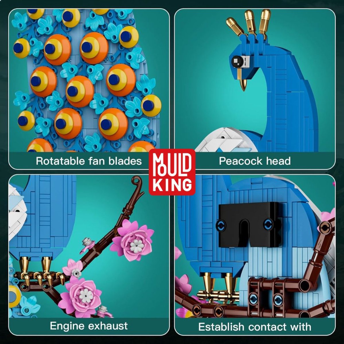 Mould King Pauw met bloemen Wall Art bouwset | Botanical flowers collection | Classic Creator STEM speelgoed bloemenpracht modelbouw | Educatief Icons kunst bloemenboeket bouwpakketten voor volwassenen & kinderen | Geschikt voor Lego | 690 bouwstenen — afbeelding 4