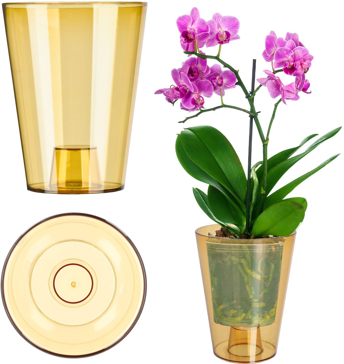 KADAX Bloempot, orchideeënpot, eenvoudige bloempot, bloempot voor orchidee, juveniel, madeliefje, bloempot voor keuken en woonkamer (diameter 12 cm, rond, honing)