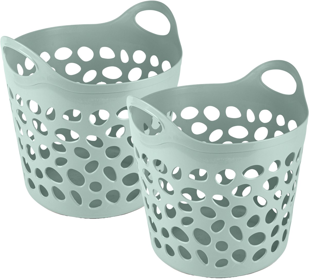 Plasticforte Flexibele wasmand/opbergmand - 2x - rond - groen - 62 liter - D40 x H39 cm
