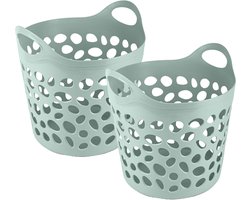 Plasticforte Flexibele wasmand/opbergmand - 2x - rond - groen - 62 liter - D40 x H39 cm