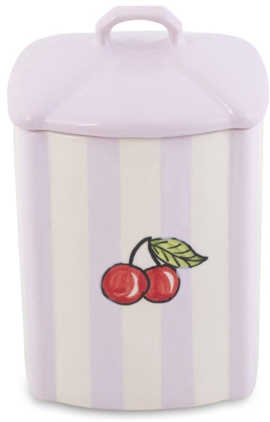 Bocal de rangement fruité Cherry lilas blanc fait main 18 x 11 cm | VP.CE.00 | Plats & Déco