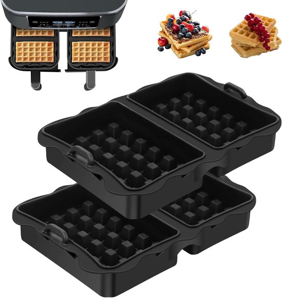 Foto: Zeynomax herbruikbaar siliconen wafelijzer voor airfryer stapelbaar compatibel met ninja airfryers set van 2 zwart