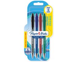 Paper Mate Flexgrip Ultra-balpennen met drukknop | Medium punt (1,0 mm) | Diverse kleuren | 4 stuks