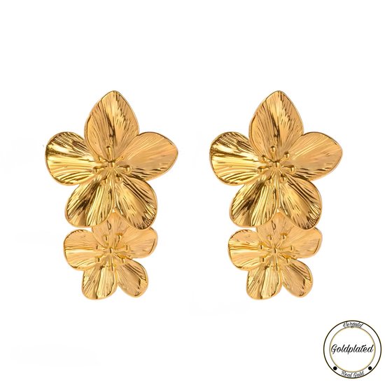 Boucles d'oreilles double Fleurs Borasi couleur or | Bijoux pour femmes | Boucles d'oreilles femmes | Boucles d'oreilles Trendy | Sac cadeau de Luxe |