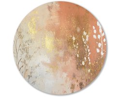 Abstracte takken en gouden details - Natuur muurcirkels - Wandpaneel takken - Japandi - Wandobject Forex rond - Mid-century modern schilderij - muurcirkel forex 50x50 cm