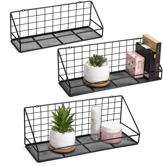 Set van 3 wandplanken van 40, 50 en 55 cm in zwart metaal - MACEIO