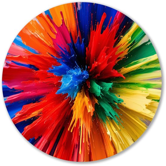 Kleurrijke verfexplosie abstract kunst - Kleuruitbarsting schilderij rond - Ronde wanddecoratie kleuren - Abstracte kunst - Ronde Forex wanddecoratie - Woonkamer schilderijen - muurcirkel forex 70x70 cm