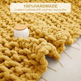 Handgemaakte Luxe Chunky Gebreide Deken, Zacht en Warm, 101 x 127 cm, Geel