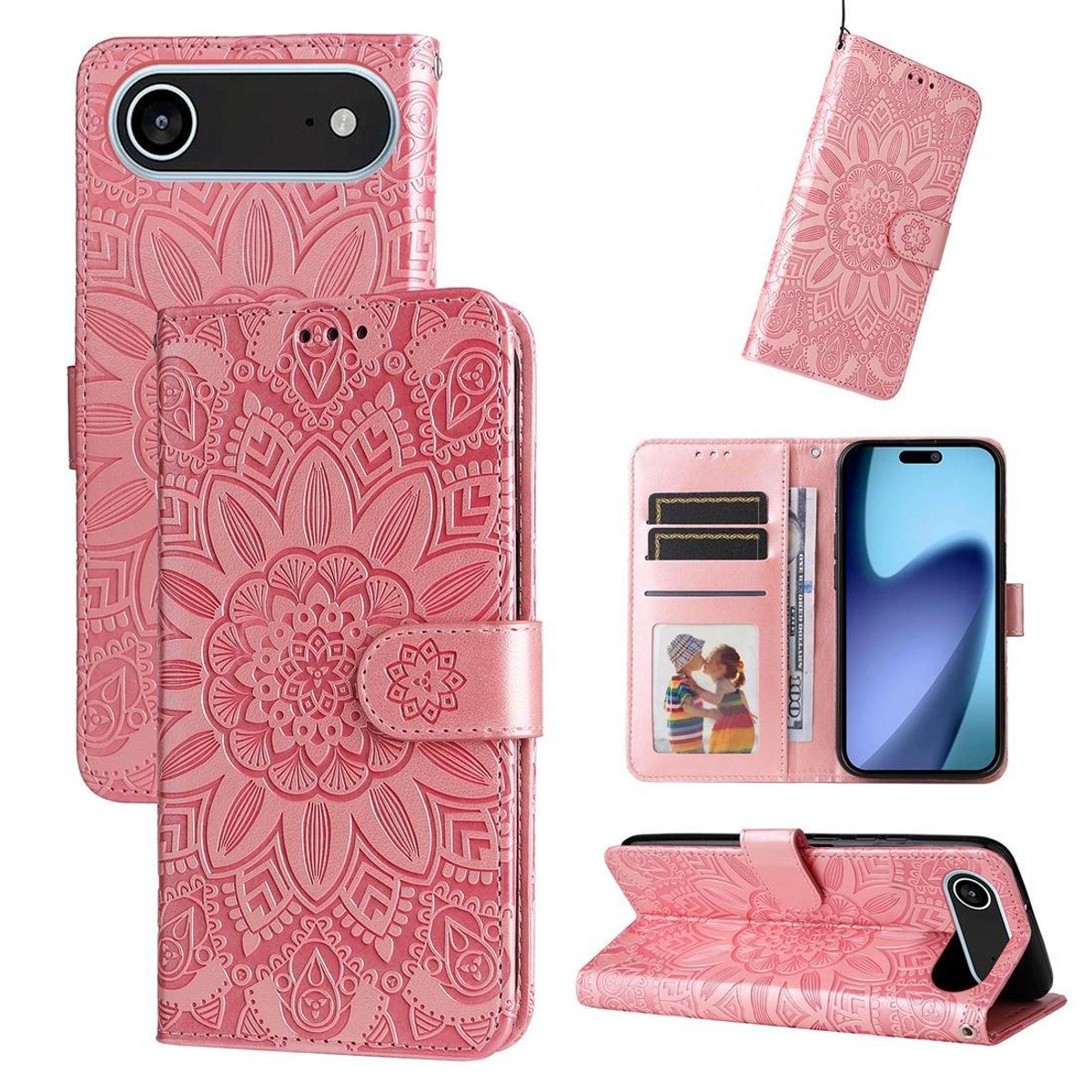 Mobigear Telefoonhoesje geschikt voor Apple iPhone Air Hoesje | Mobigear Sunflower Bookcase Portemonnee | Pasjeshouder voor 3 Pasjes | Telefoonhoesje voor Pinpas / OV Kaart / Rijbewijs - Roze