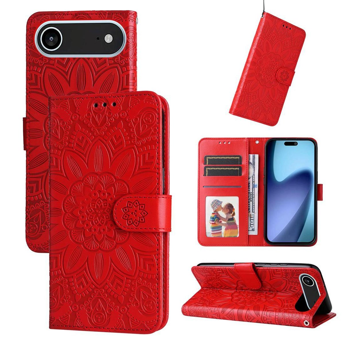 Mobigear Telefoonhoesje geschikt voor Apple iPhone Air Hoesje | Mobigear Sunflower Bookcase Portemonnee | Pasjeshouder voor 3 Pasjes | Telefoonhoesje voor Pinpas / OV Kaart / Rijbewijs - Rood