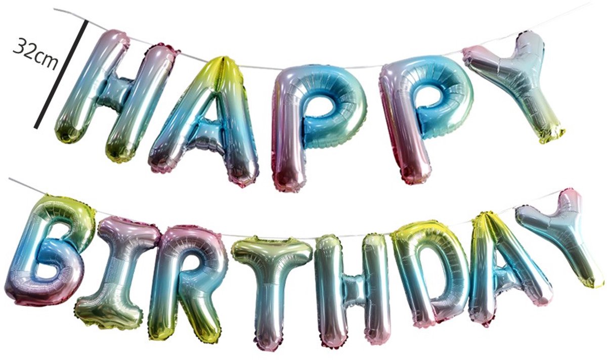 Ulanax® | Happy Birthday Folieballonnen - Verjaardag - Ballonslinger - Feestversiering - Decoratie - Regenboog