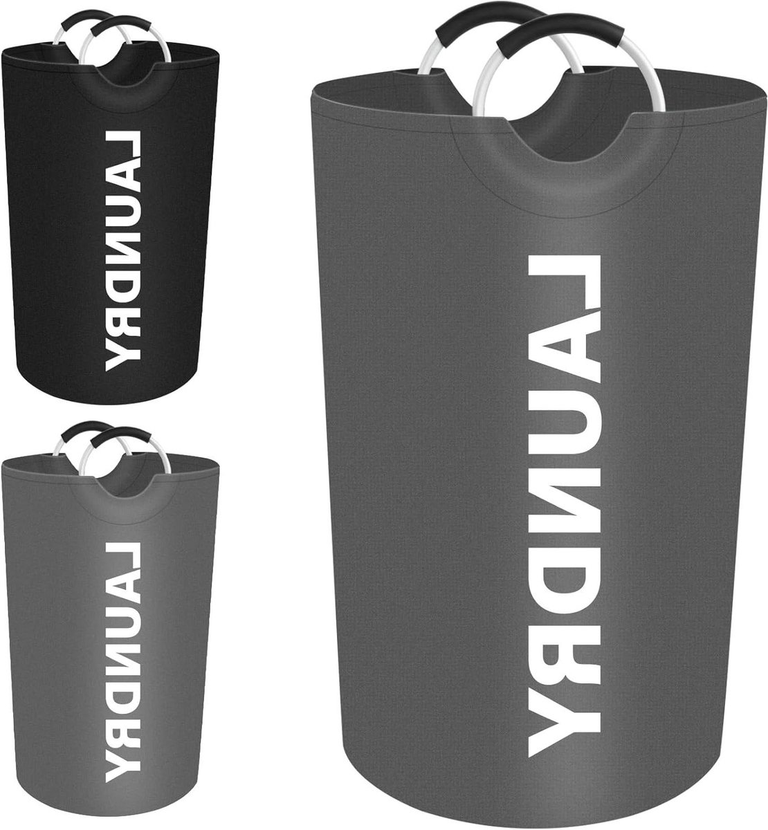 Goedkoopste Foldable Laundry Basket 90L with Handle Portable Dirty Laundry Collector Waterproof Collection Bin for Bedroom Bathroom Black (Grey