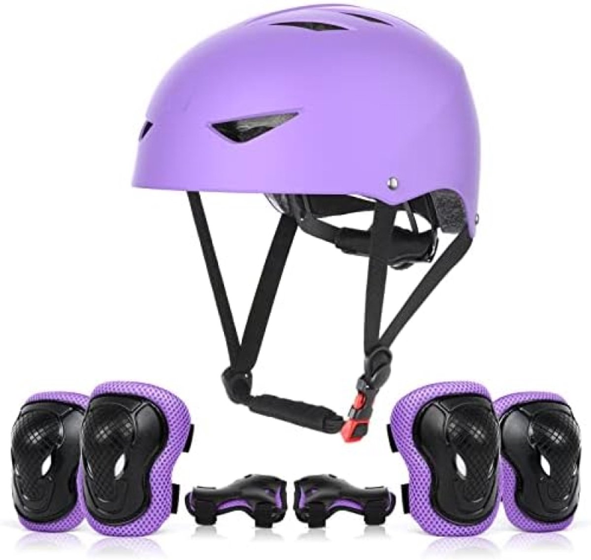 Kids Helm en Pads Set Leeftijd 5-15 Jaar Skateboard Helm Kniebeschermers Elleboog Pads Pols Pads voor Roller Scooter Fietsen Schaatsen (Paars)