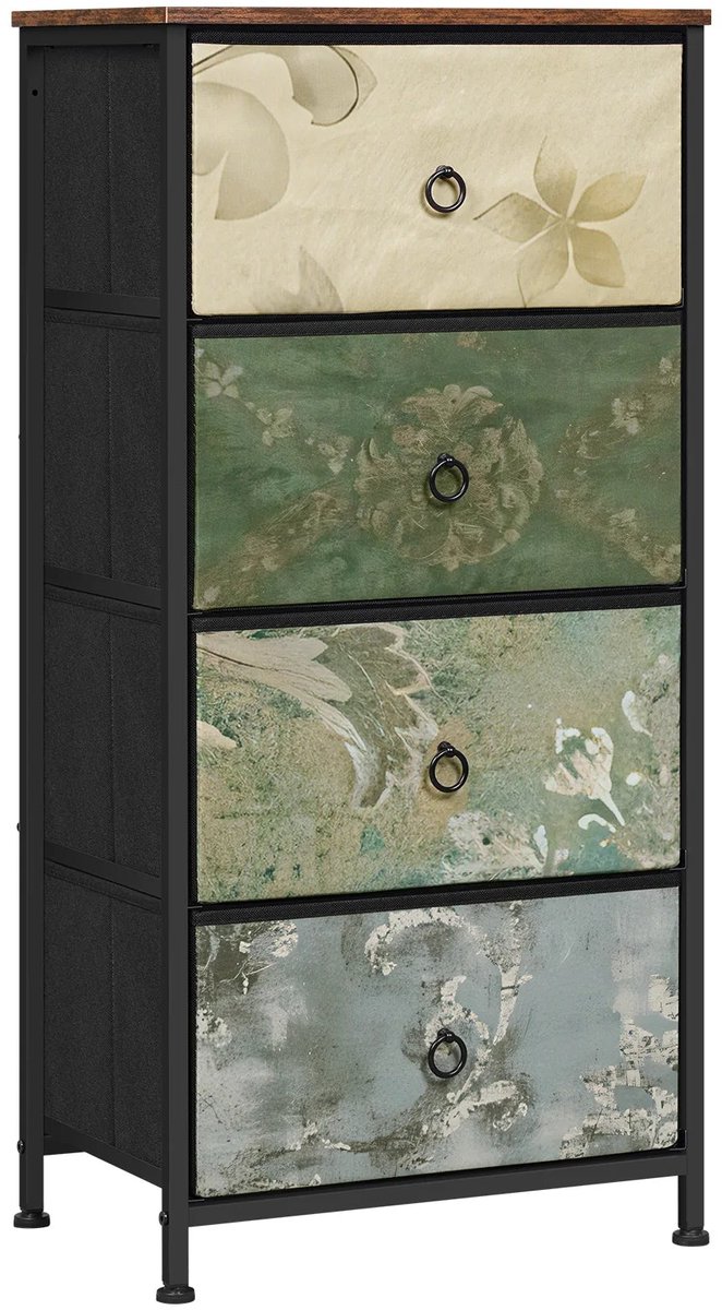 Stoffen Ladekast - Ladenkast - Opbergkast - Compacte Kast - 4 Lades - Organizer voor Thuis - Veelzijdig - Metalen Frame - Bloemenmotief