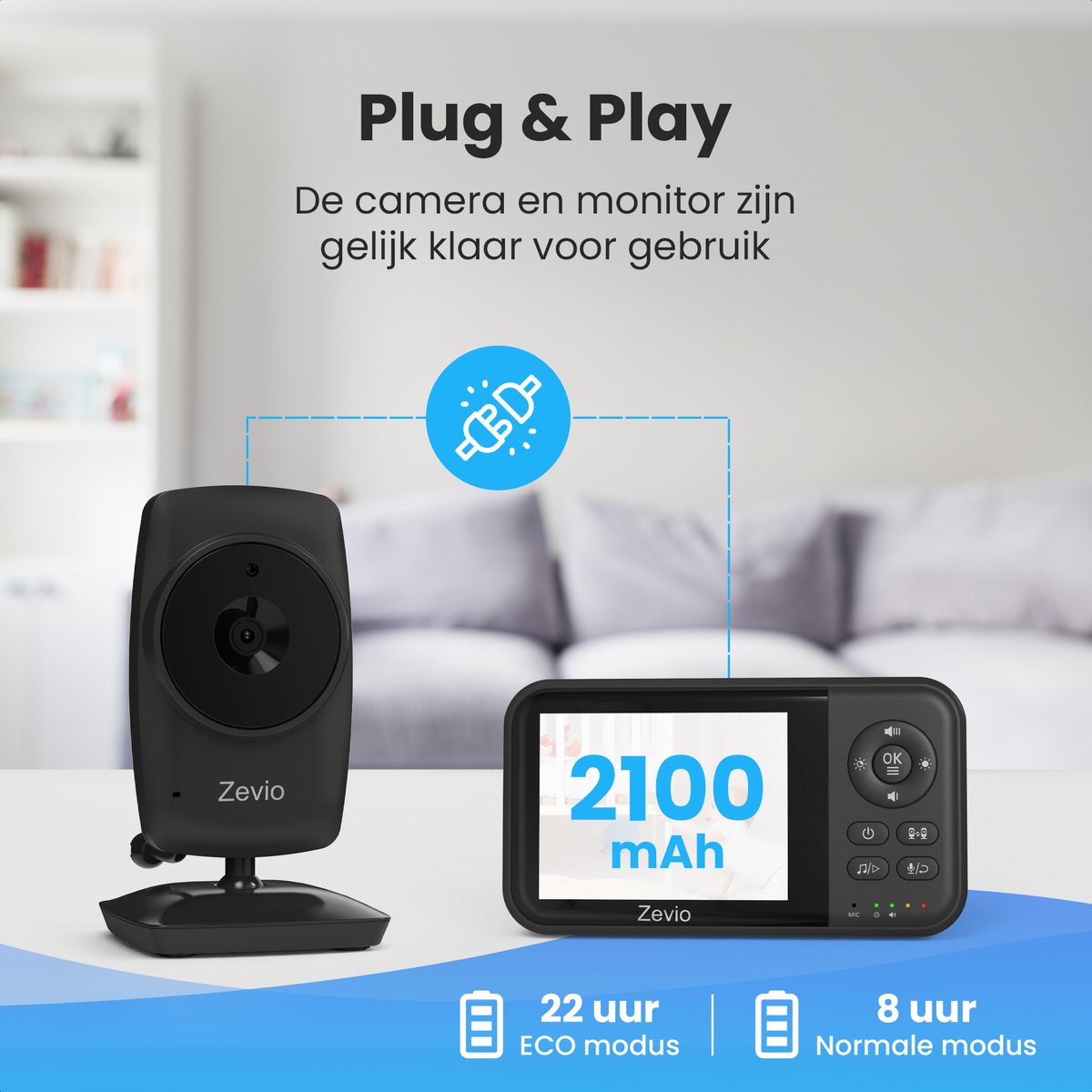 Afbeelding 2 van Zevio Babyfoon Comfort - Babyfoon Met 2 Camera's - Baby Monitor - Baby Camera - Zwart