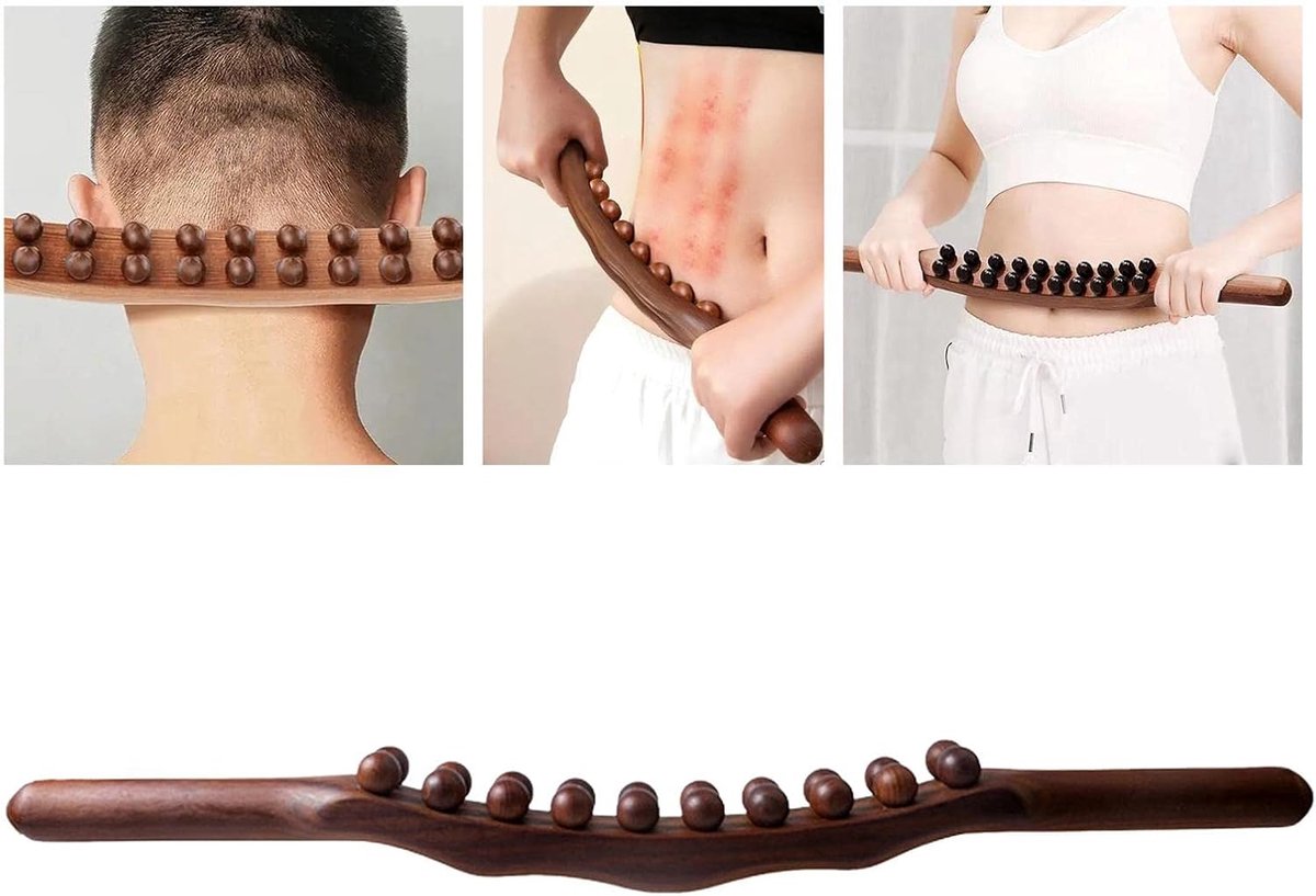 RugMassage - Massage Apparaat - Rug/Nek/Schouder/Buik/Taille/Armen/Benen - Massage Stok Hout - Houten Massage Stok - Massage Stok Hout XL - 20 Massage Ballen - Gua Sha Massage Tool - 1 Stuk - Bruin Hout - Gua Sha Massage Stick thumbnail 6