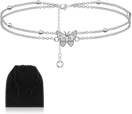SNQ Vlinder Zilveren Enkelbandje voor Vrouwen - Verstelbare Sieraden Enkelbandjes als Cadeaus voor Vrouwen, Tieners en Meisjes