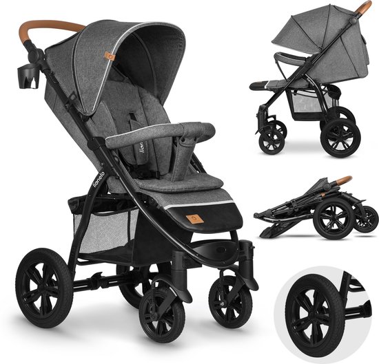 Lionelo Annet Tour — Buggy van 0 tot 4 jaar (of 22 kg) — Opvouwbaar met Eén Hand — Verstelbare Rugleuning tot Ligpositie — Onderhoudsvrije Grote Rubberen Wielen — XXL Luifel met Venster UPF50+ — Voetenzak — Muskietennet — Bekerhouder — Kinderwagen