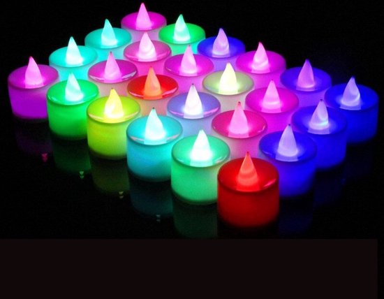 LED Theelichtjes - Waxinelichtjes LED - Theelichten - Op batterijen - LED verlichting - Kaarsjes - 12 stuks - LED kaarsjes multicolor
