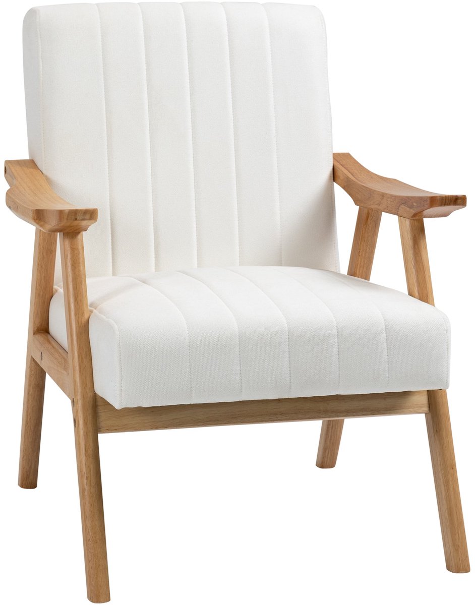 Merax Loungestoel in Fluwelen Look – Comfortabele Fauteuil met Armleuningen in Scandinavisch Design – Crèmekleurig – 68x74x82 cm Wit