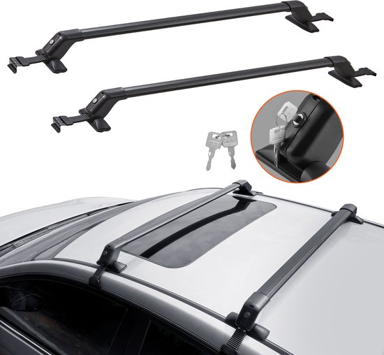 Galeries de toit universelles, barres transversales réglables en aluminium, capacité de charge de 70 kg, adaptées aux toits nus, avec Serrures, pour SUV, berlines et fourgonnettes