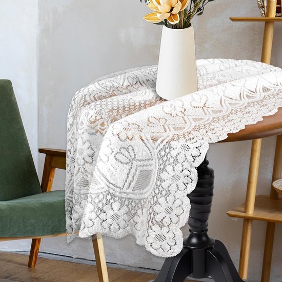 AOZUO Square Lace Tablecloth 90x90cm French Decorative Lace Tablecloth Floral Pattern Small Table Cloth Tablecloth for Dining Kitchen Camping White(A) van Merkloos	 — afbeelding 3