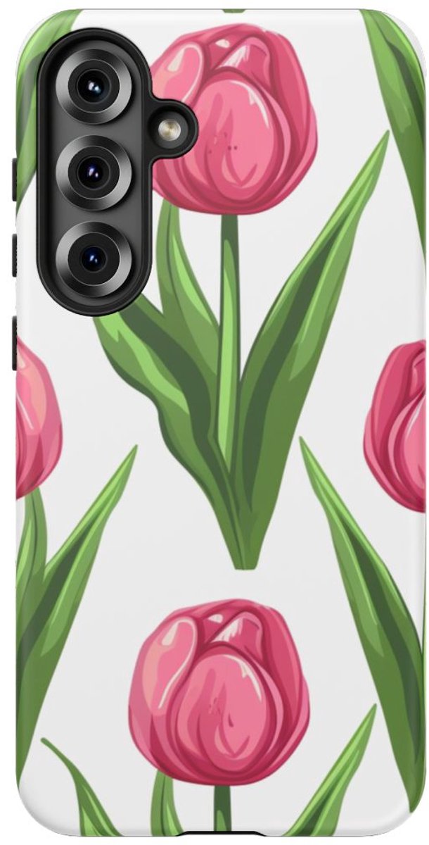 Roze Tulp Bloemenpatroon – Telefoonhoesje Geschikt voor Samsung Galaxy S25 Plus