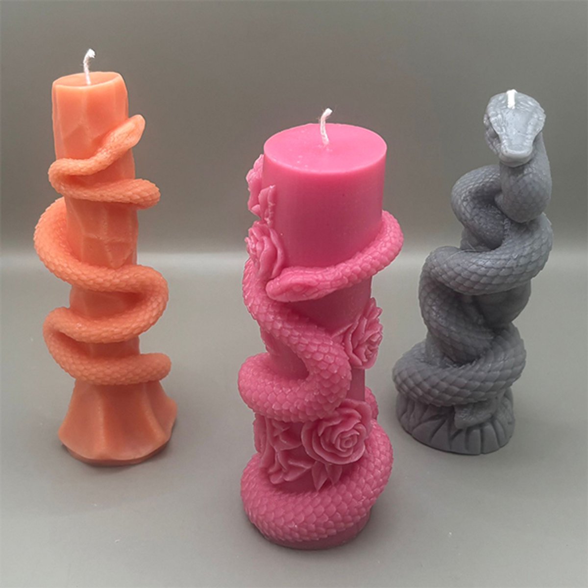 Handgemaakte Slangenkaarsen Set met Geur – Autumn Spice, Lavendel & Shameless