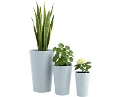 CLP Set van 3 ronde bloempotten - voor binnen en buiten - weerbestendig vorstbestendig - steenlook - plantenbakken - fiberclay - grijs